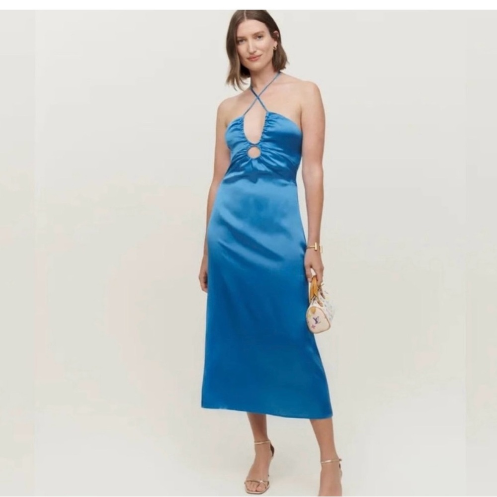 NWT Reformation Silk Antoni midi Dress in Grotto Halter Tie Straps size 4